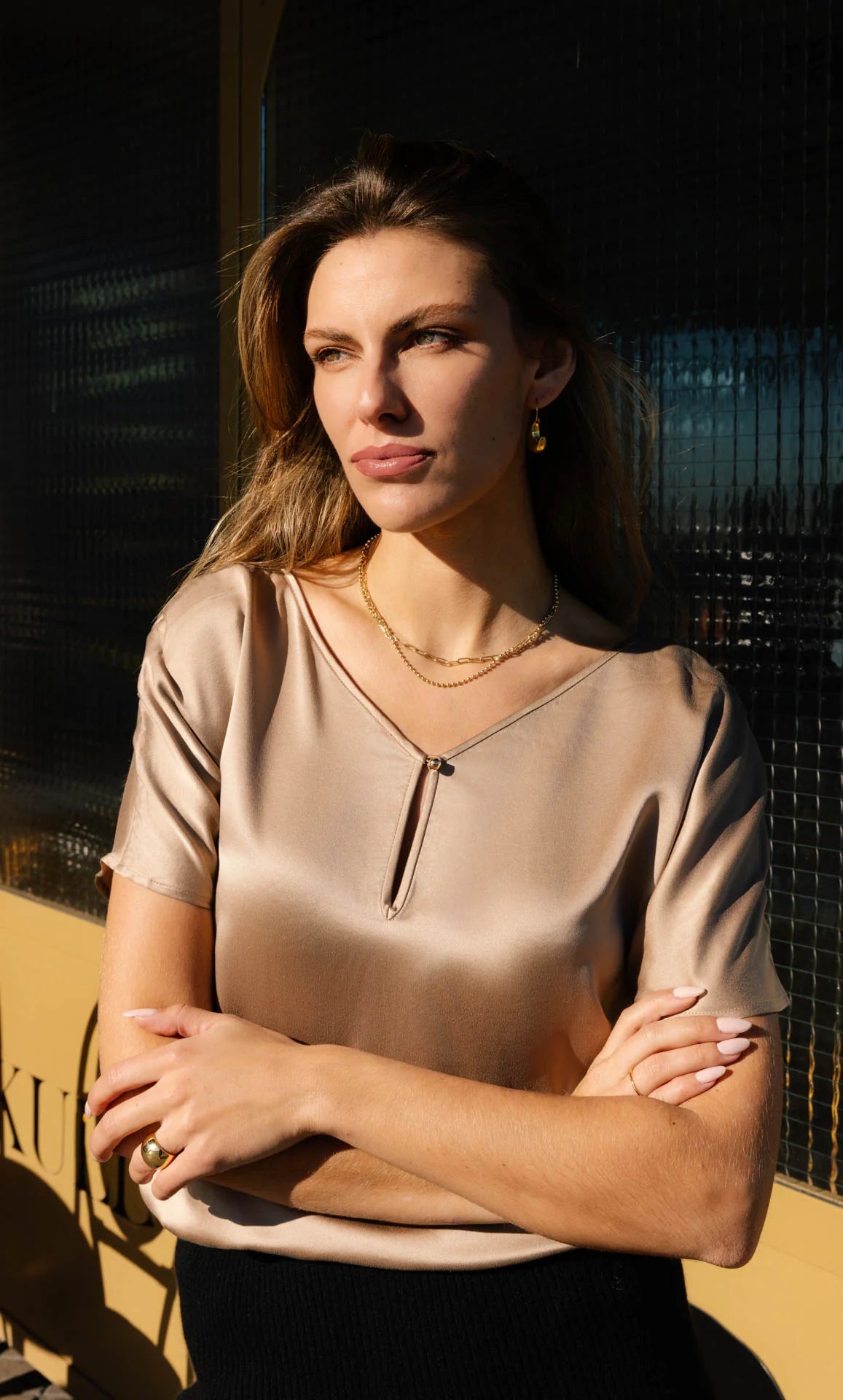 Women’s Silk Satin Blouse – Elegant V-Neck Silk Top