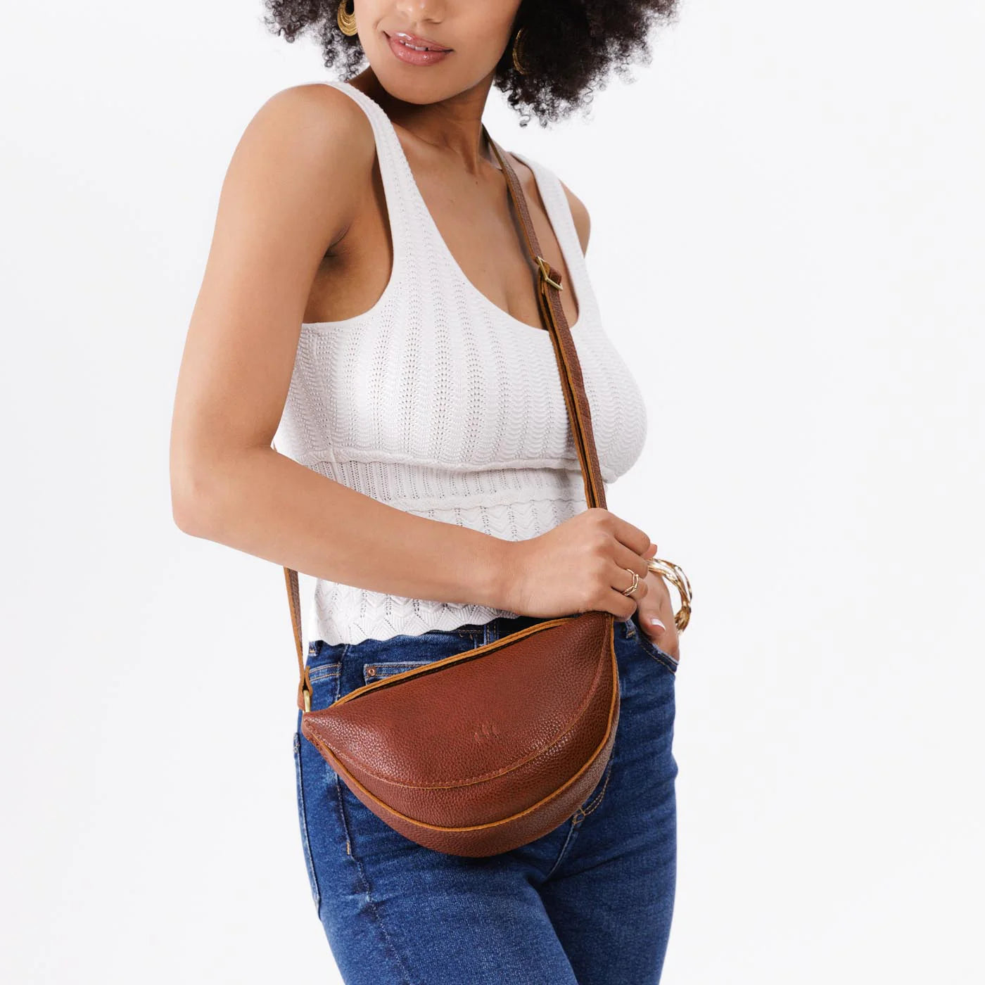 Women’s Leather Sling Bag – Minimalist Crescent Crossbody Bag