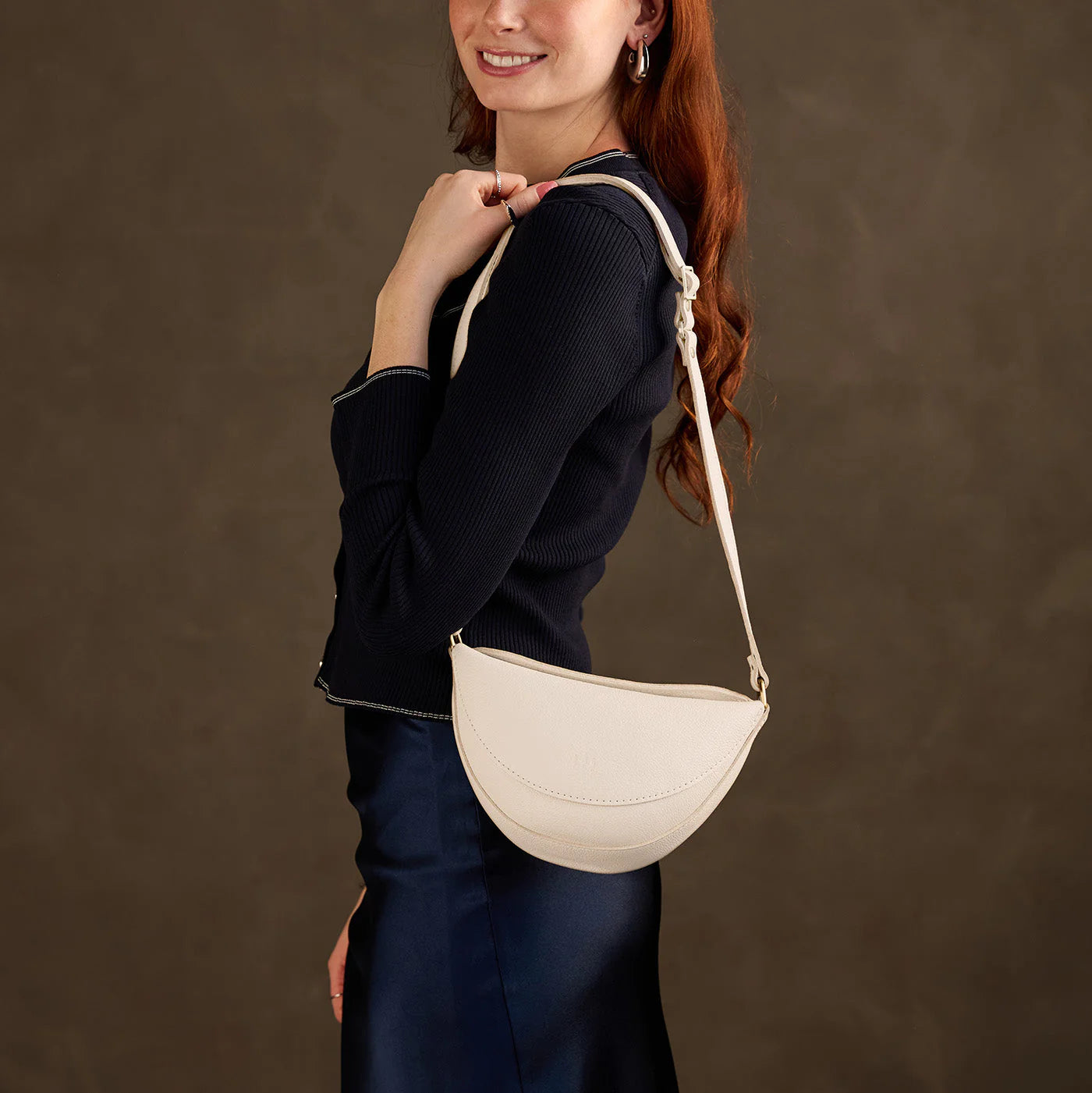 Women’s Leather Sling Bag – Minimalist Crescent Crossbody Bag