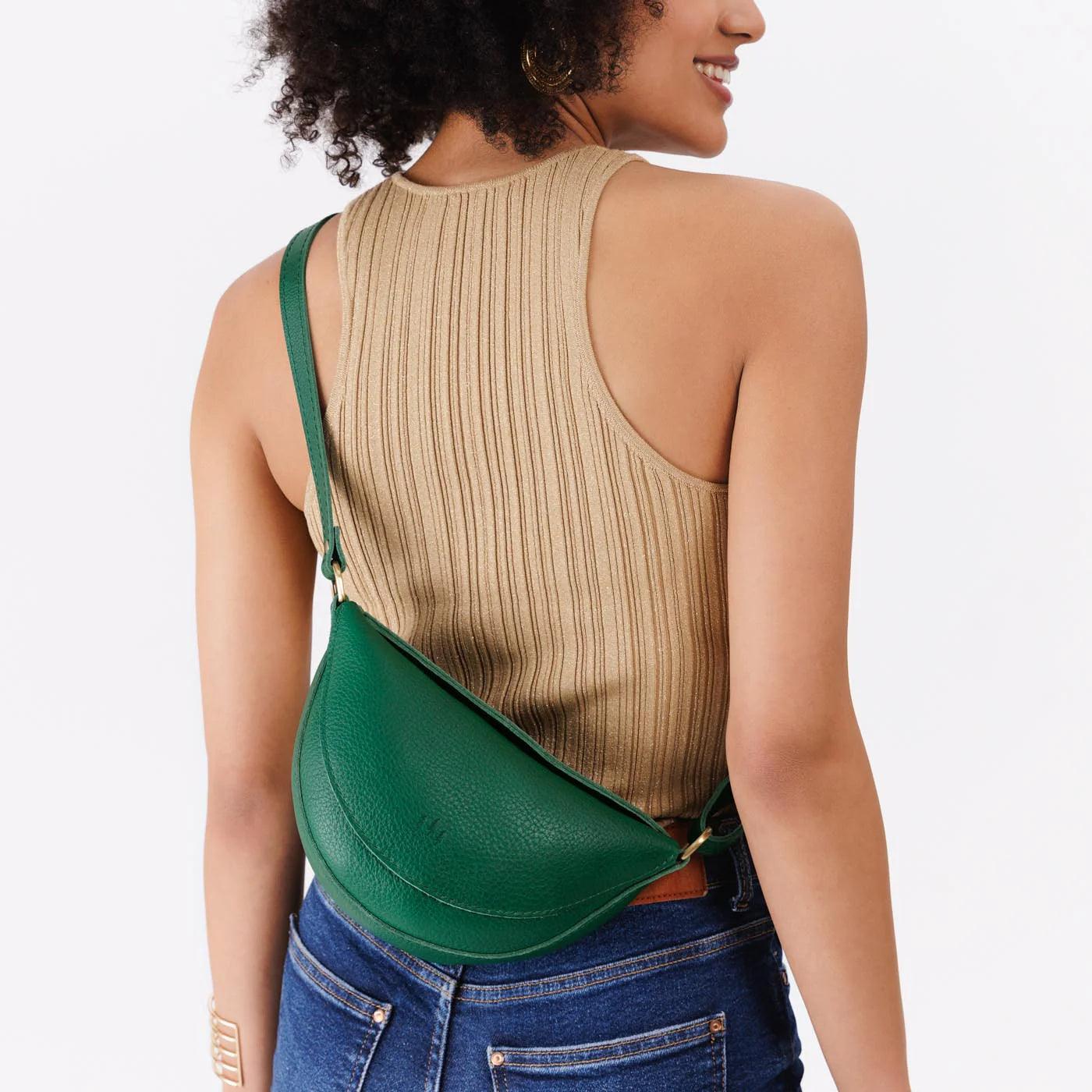 Women’s Leather Sling Bag – Minimalist Crescent Crossbody Bag